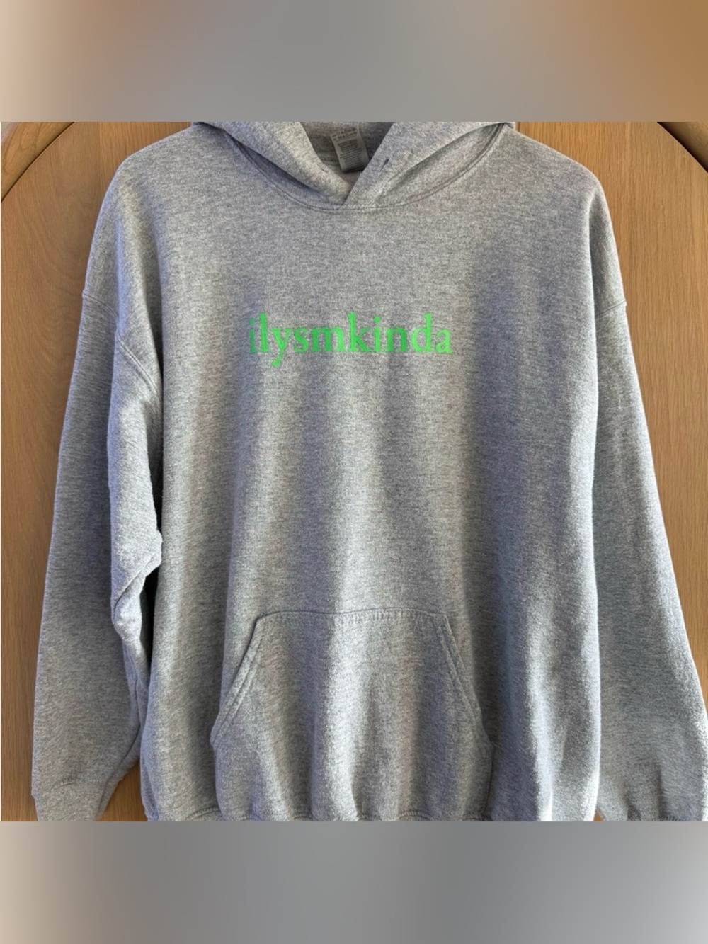 Gildan Upcycled Gray Hoodie Neon Green Silkscreen ILYSMkinda Size M